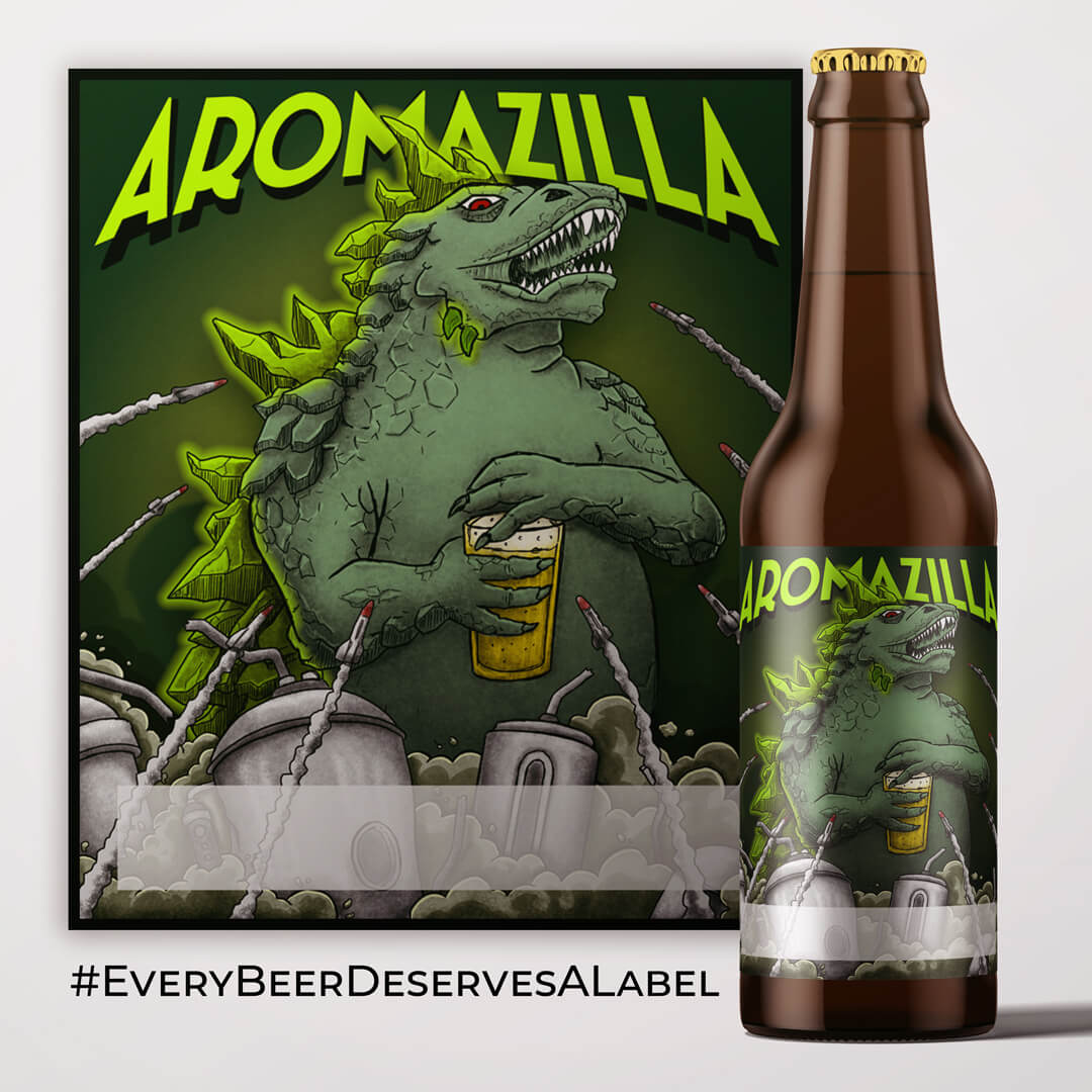 Bottle of beer with illustration of monster holding a beer on label