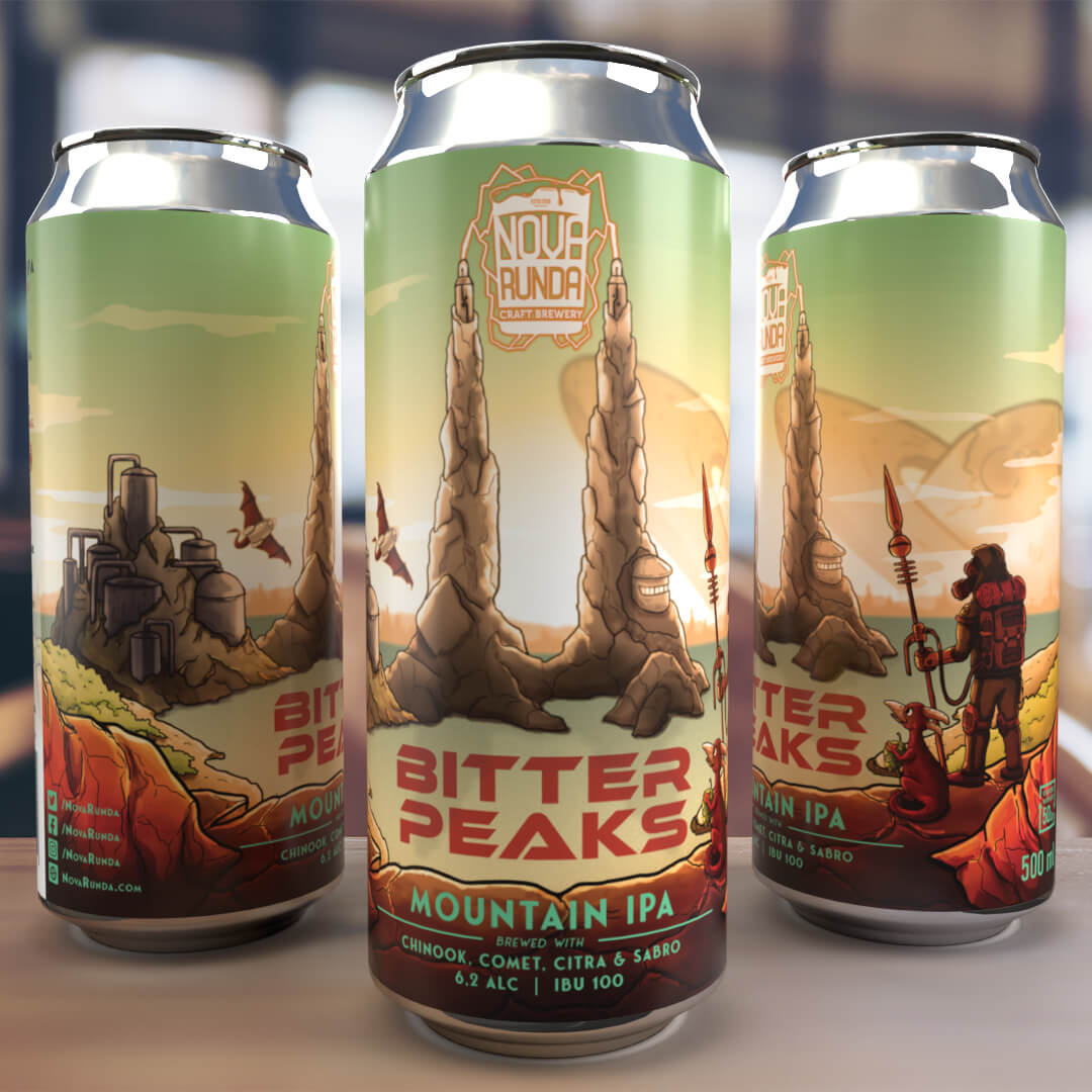 SF landscape illustration beer can label