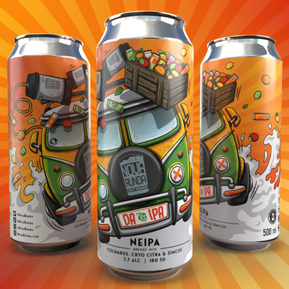 illustration of hippie van with juicy fruits and beer