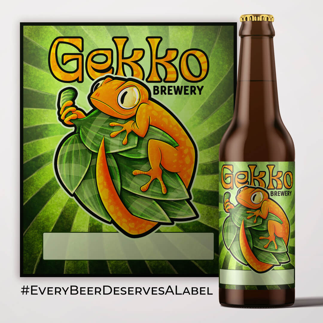 Gekko themed illustration on beer label