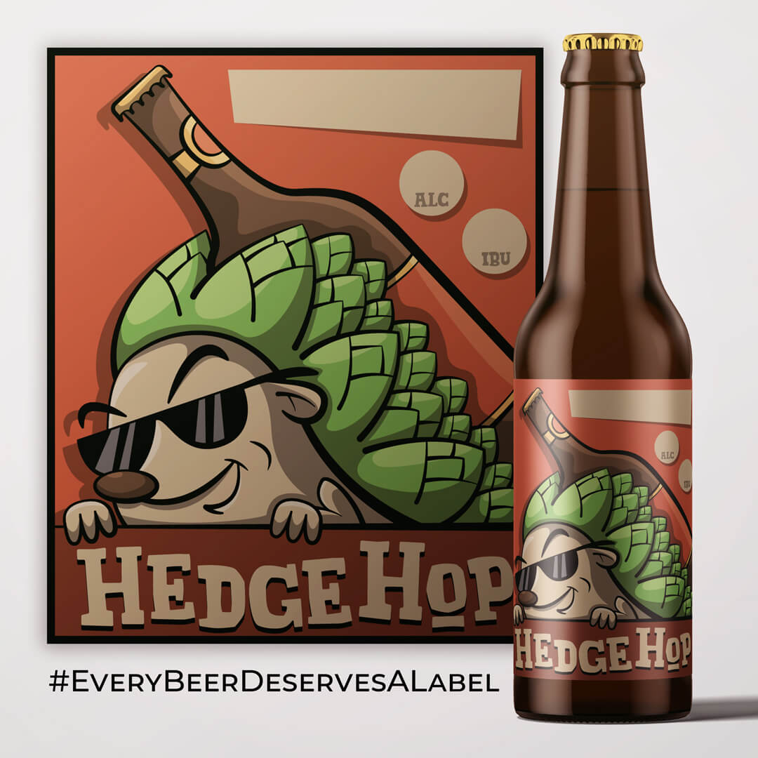 Hedgehog themed illustration on beer label